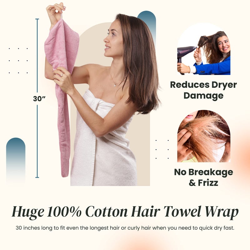 Aspen5 Extra Large Waffle Cotton Hair Towel Wrap - 30 inches Long, 400 GSM, Ultra Absorbent, Quick Dry Hair Turban for Women, Ideal for Long and Curly Hair, Perfect for Plopping (Hippie Pink) - Image 4